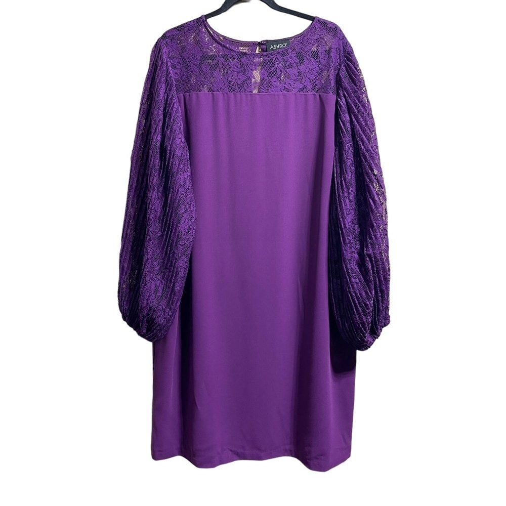Ashro Lace Balloon Sleeves Sheath Dress Elegant Midi Length Women's Size 20W